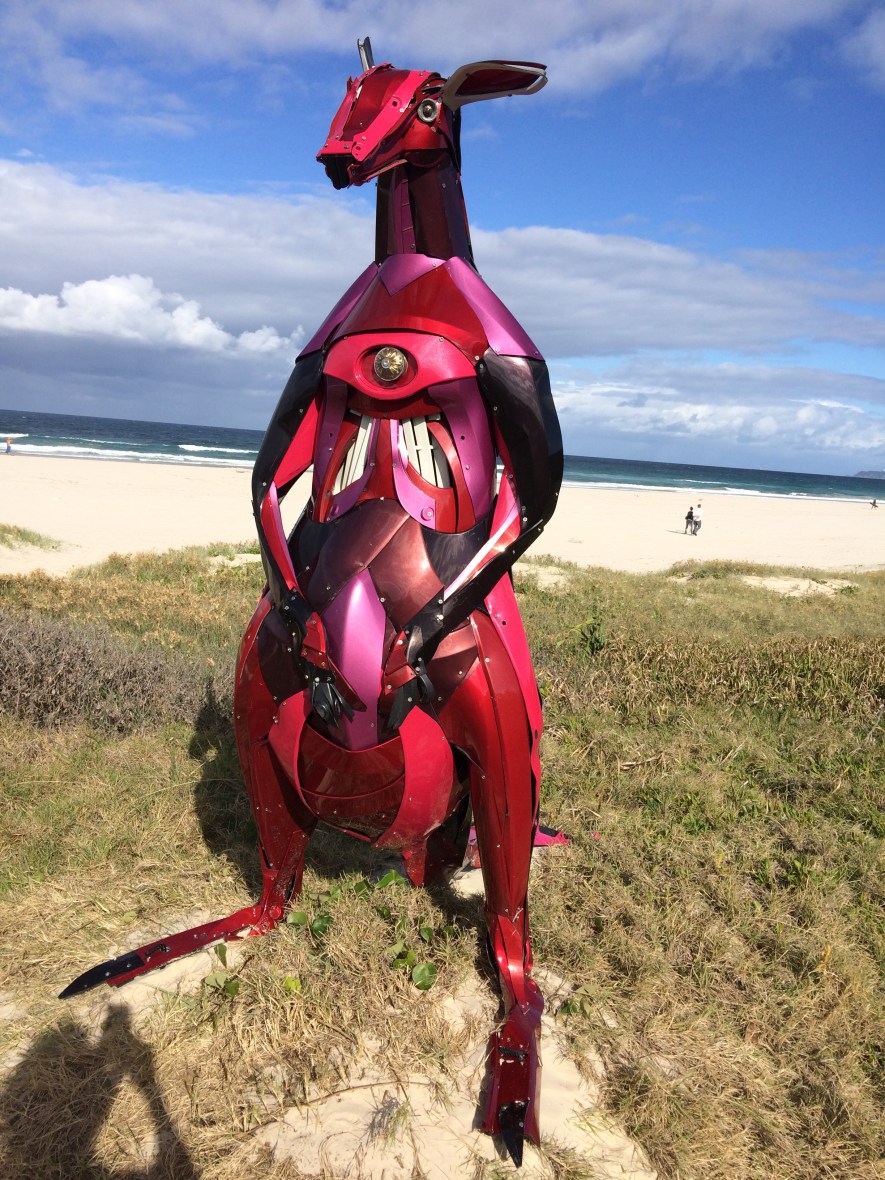 Kangaroo sculpture from old car parts