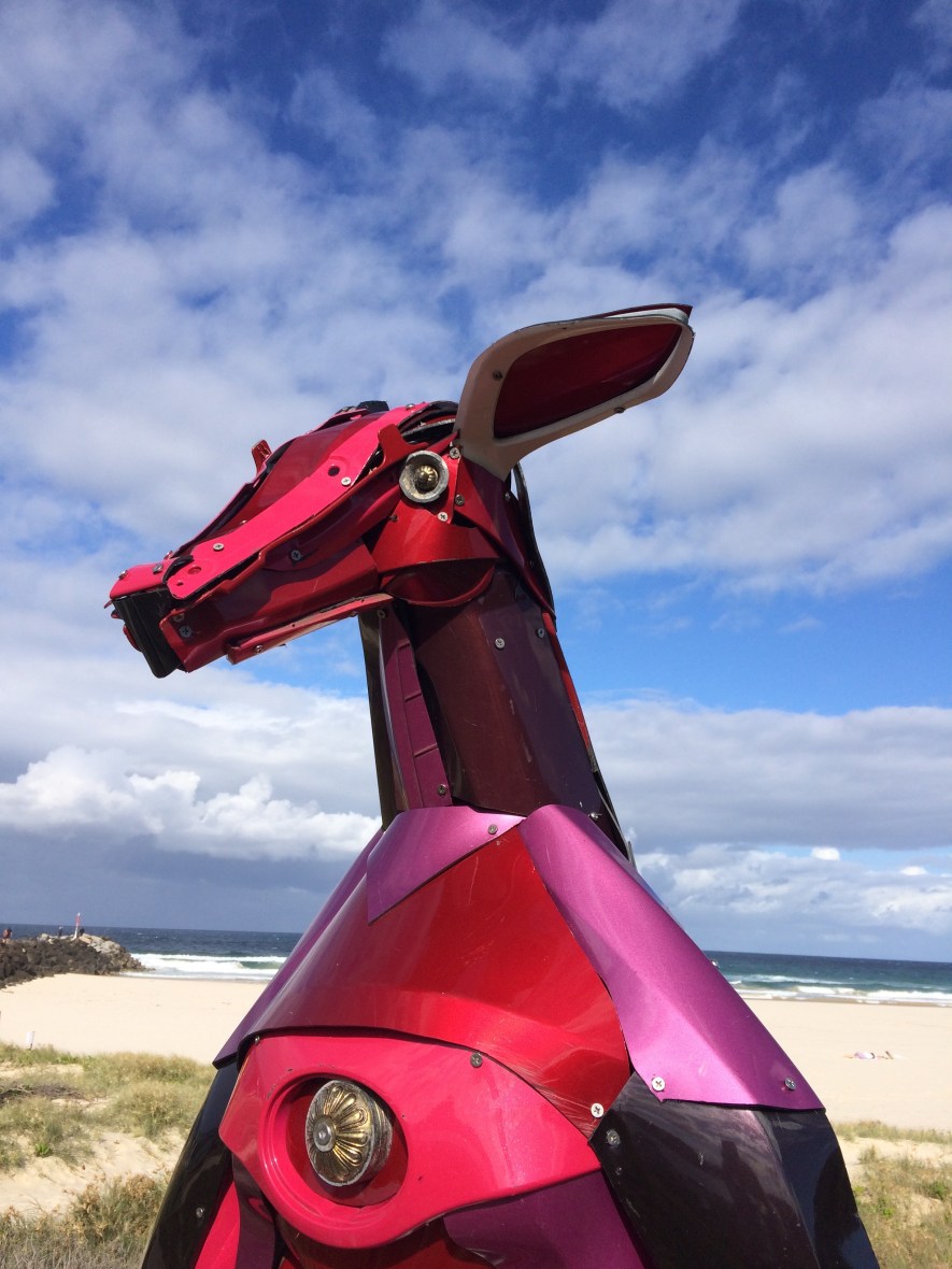 Kangaroo sculpture from old car parts